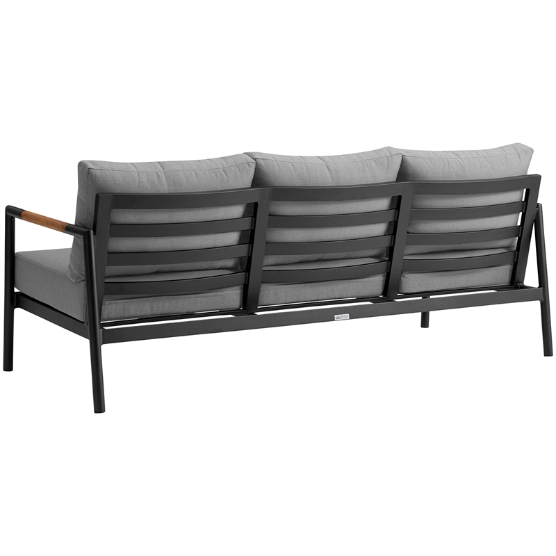 Armen Living Crown 4-Piece Aluminum and Teak Outdoor Seating Set in Black