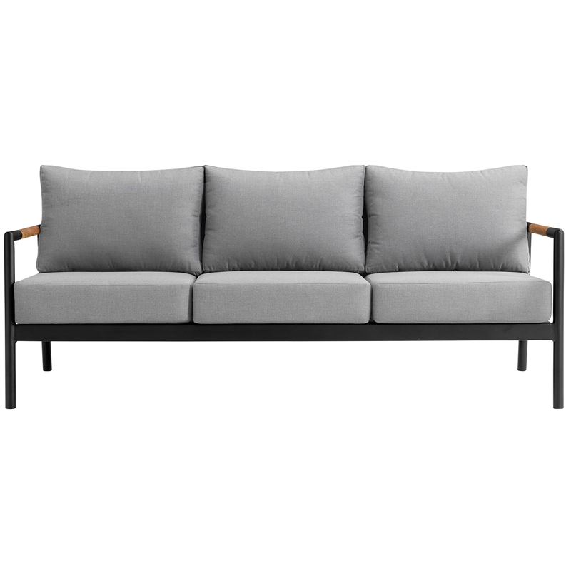 Armen Living Crown 4-Piece Aluminum and Teak Outdoor Seating Set in Black