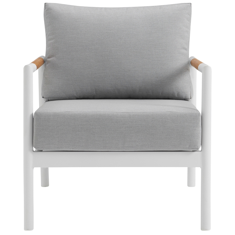 Armen Living Crown 4-Piece Aluminum and Teak Outdoor Seating Set in White