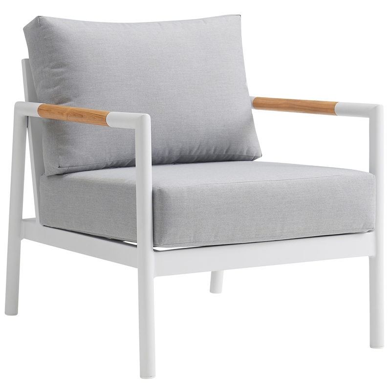 Armen Living Crown 4-Piece Aluminum and Teak Outdoor Seating Set in White