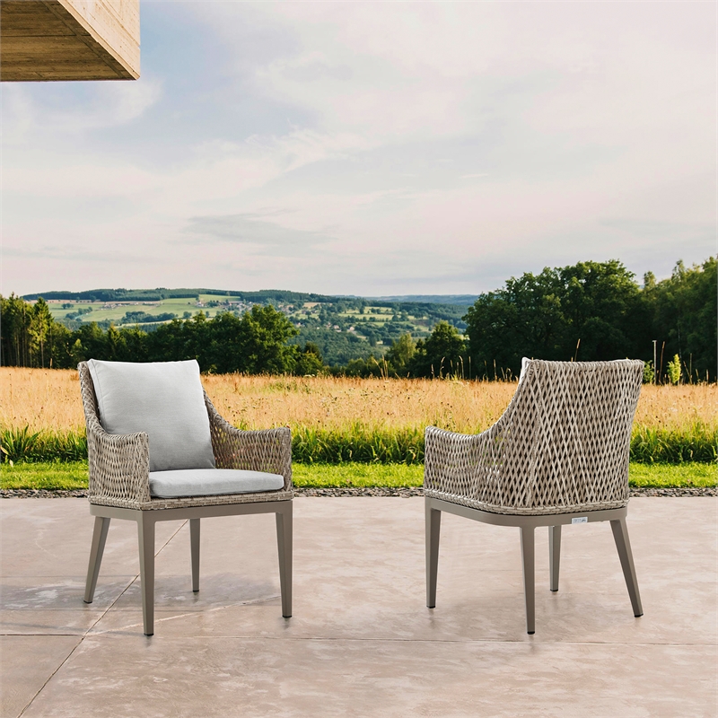 Grenada Outdoor Wicker and Aluminum Gray Dining Chair  - Set of 2