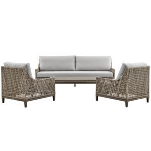 Armen Living Grenada 4-Piece Outdoor Fabric and Wicker Conversation Set in Gray