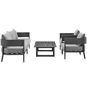 Armen Living Menorca 4-Piece Outdoor Fabric Outdoor Conversation Set in Gray
