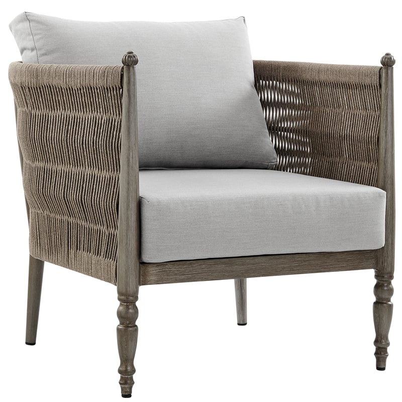 Armen Living Safari 4Pc Aluminum and Rope Outdoor Sofa Set in Brown/Gray Cushion