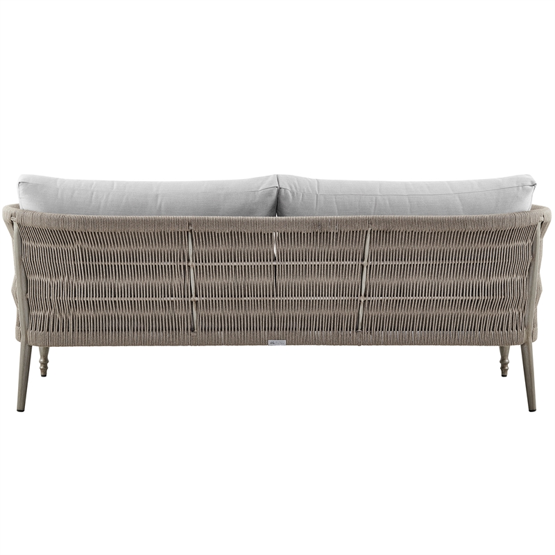 Armen Living Safari 4Pc Aluminum and Rope Outdoor Sofa Set in Brown/Gray Cushion