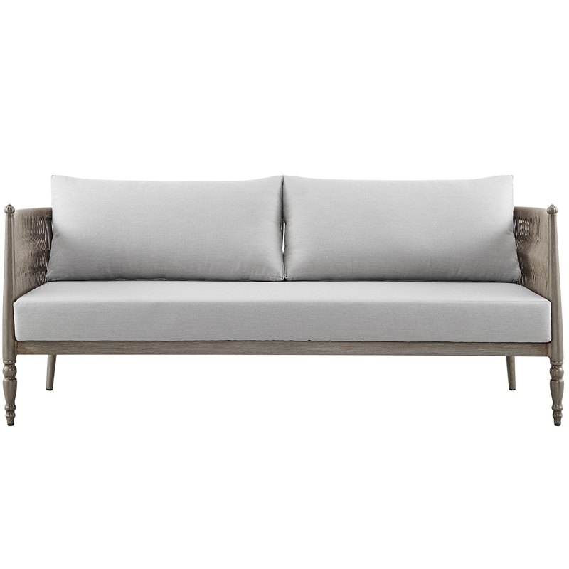 Armen Living Safari 4Pc Aluminum and Rope Outdoor Sofa Set in Brown/Gray Cushion