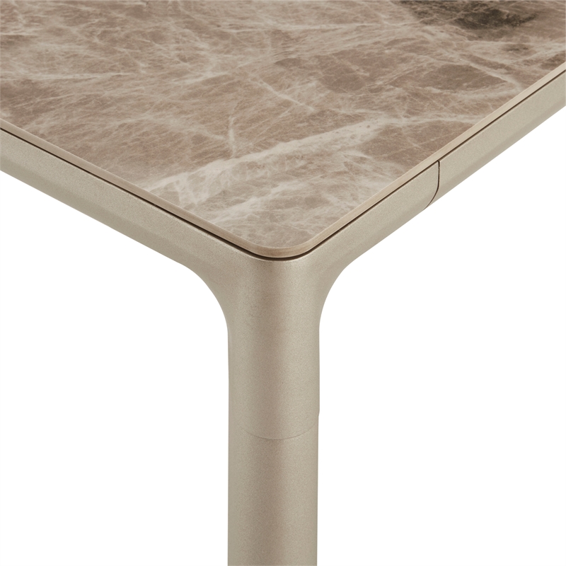 Armen Living Otello Rectangle Ceramic & Metal Dining Table in Champagne Silver