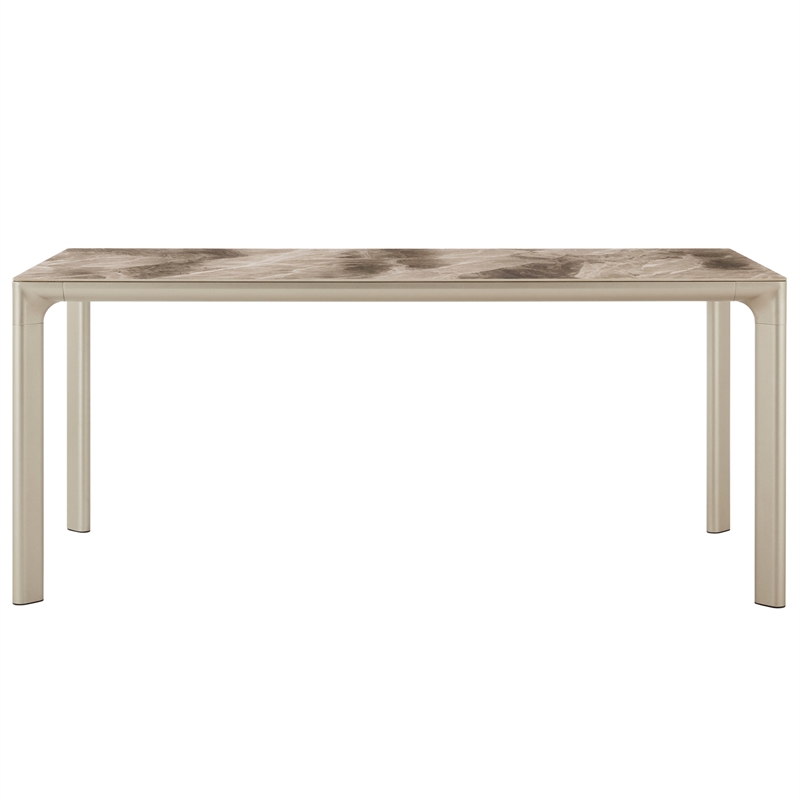 Armen Living Otello Rectangle Ceramic & Metal Dining Table in Champagne Silver