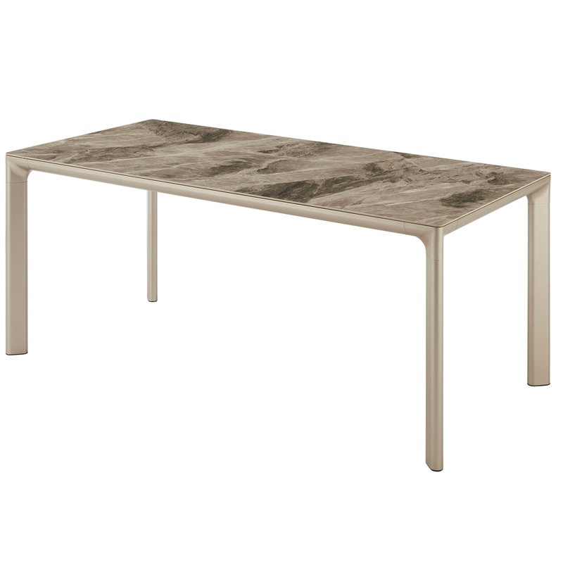 Armen Living Otello Rectangle Ceramic & Metal Dining Table in Champagne Silver