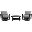 Caymen 3 Piece Black Aluminum Outdoor Seating Set with Dark Gray Cushions