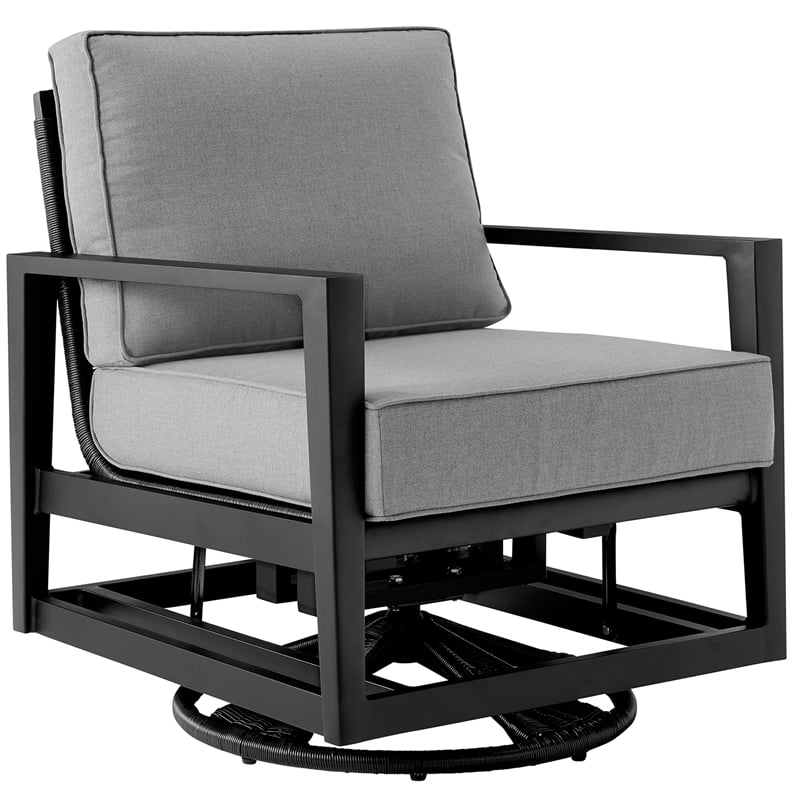 Caymen 3 Piece Black Aluminum Outdoor Seating Set with Dark Gray Cushions