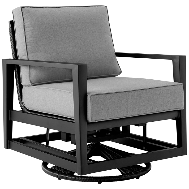 Caymen 5 Piece Black Aluminum Outdoor Seating Set with Dark Gray Cushions
