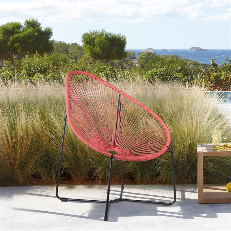 Armen Living Acapulco Fabric In-Outdoor Papasan Lounge Chair in Brick/Black