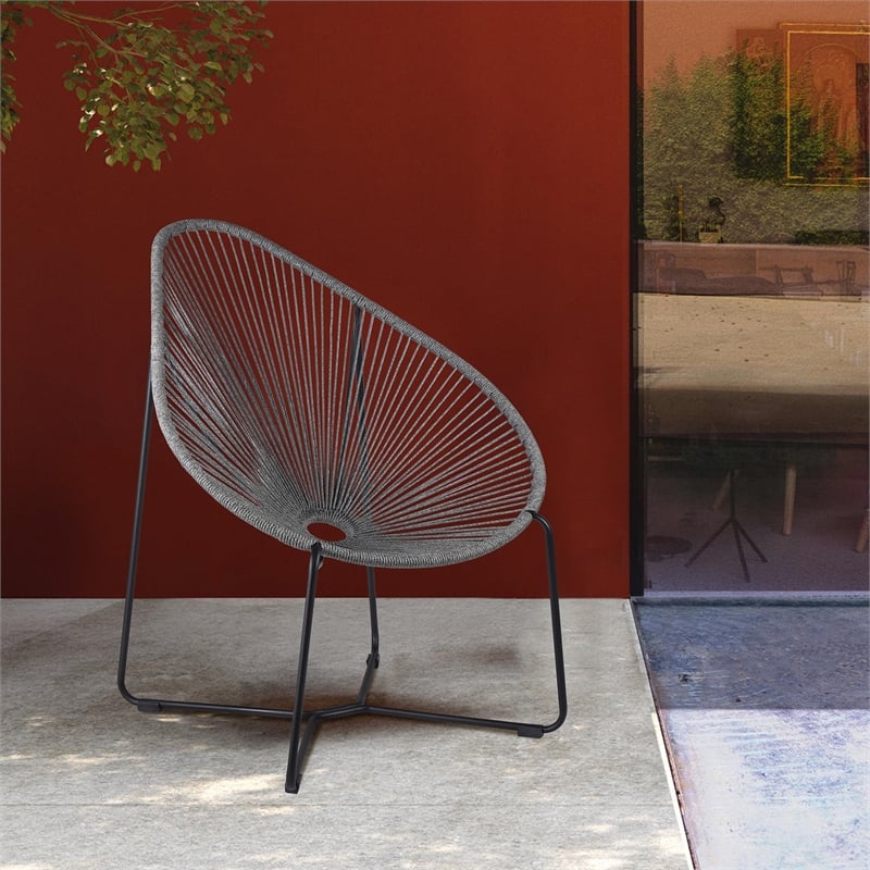 Armen Living Acapulco Fabric Indoor Outdoor Lounge Chair in Gray/Black