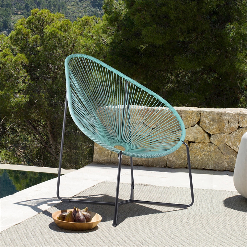 Armen Living Acapulco Indoor Outdoor Fabric Lounge Chair in Green/Black