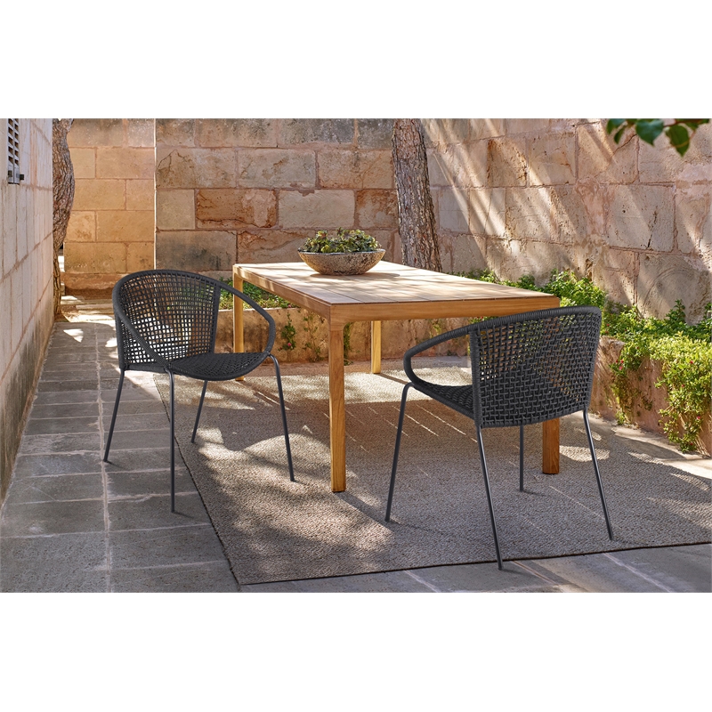 Armen Living Snack Fabric In-Outdoor Dining Chair in Black (Set of 2)
