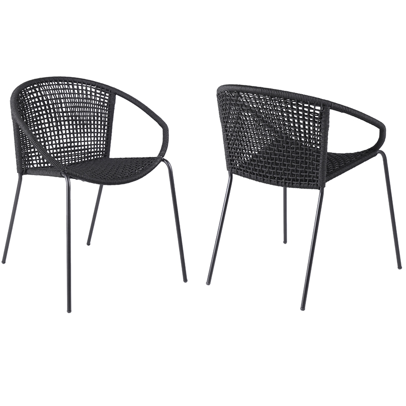 Armen Living Snack Fabric In-Outdoor Dining Chair in Black (Set of 2)