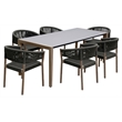 Armen Living Fineline and Doris 7PC Fabric Outdoor Dining Set in Brown/Charcoal