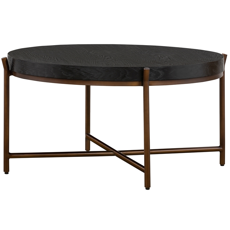 Armen Living Sylvie Round Mid Century Wood Coffee Table in Brushed Oak/Espresso