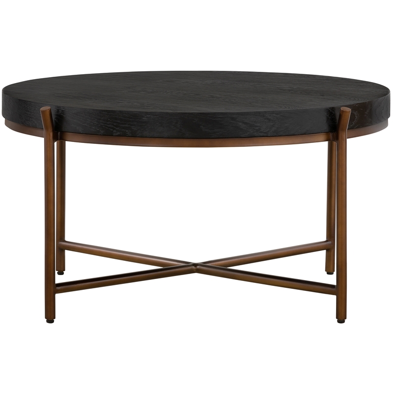 Armen Living Sylvie Round Mid Century Wood Coffee Table in Brushed Oak/Espresso
