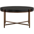 Armen Living Sylvie Round Mid Century Wood Coffee Table in Brushed Oak/Espresso
