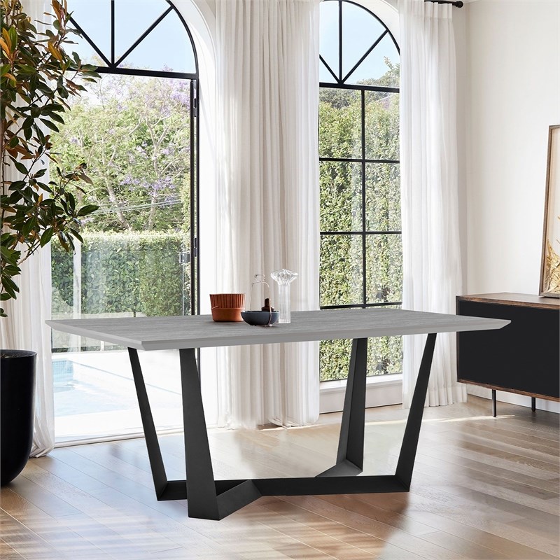 Armen Living Radford Rectangular Modern Metal Dining Table in Gray/Black