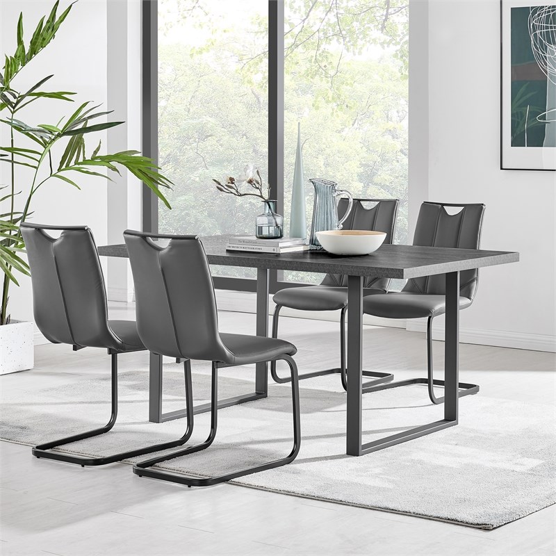 Armen Living Fenton 5-Piece Faux Leather & Metal Dining Set in Gray