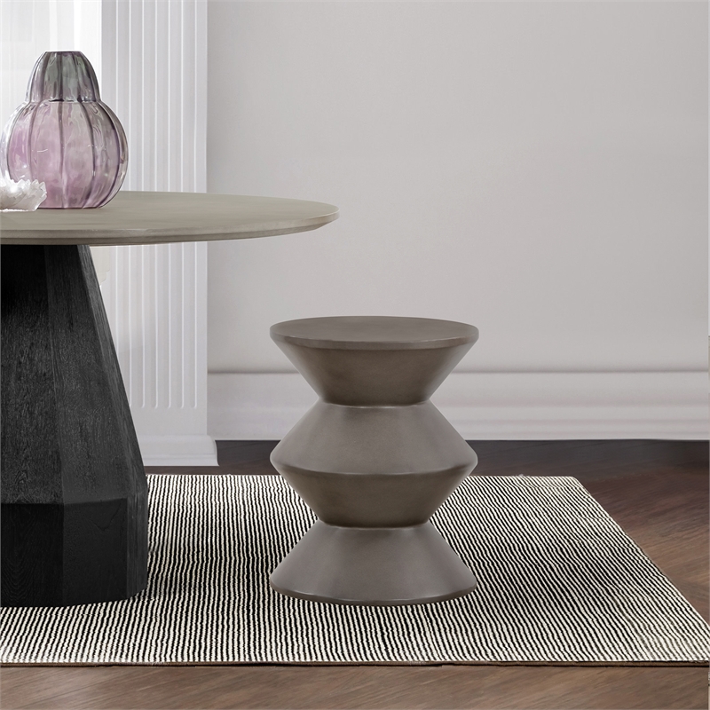 Armen Living Lizzie Modern Stone Indoor Outdoor Accent Stool End Table in Gray