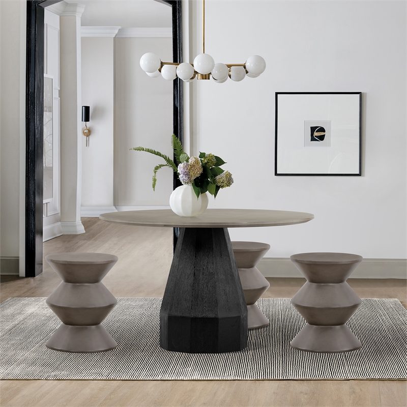 Armen Living Lizzie Modern Stone Indoor Outdoor Accent Stool End Table in Gray