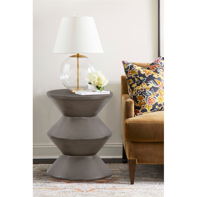 Armen Living Lizzie Modern Stone Indoor Outdoor Accent Stool End Table in Gray