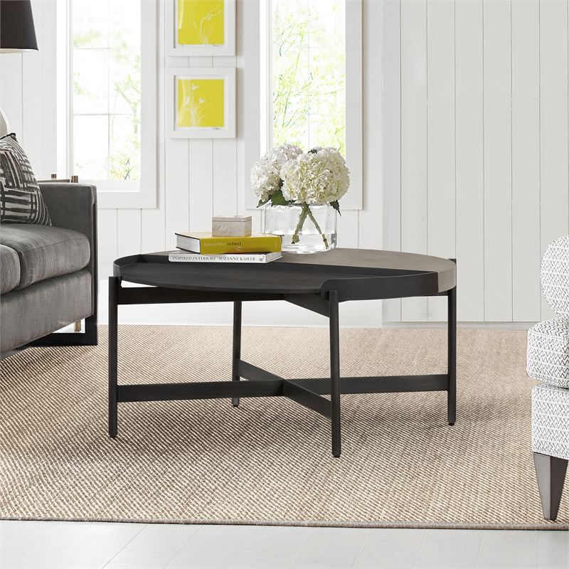 Armen Living Dua Round Modern Metal Coffee Table in Espresso/Black