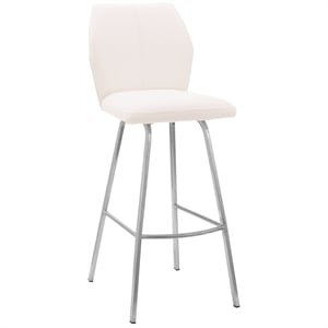 Armen Living Tandy 26&quot Faux Leather/Metal Counter Stool in White/Stainless Steel