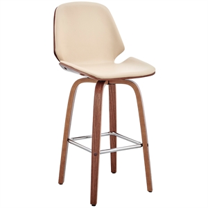 Armen Living Arabela 26&quot Faux Leather/Wood Swivel Counter Stool in Cream/Walnut