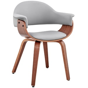 Armen Living Adalyn 18&quot Faux Leather Dining Room Accent Chair in Gray/Walnut