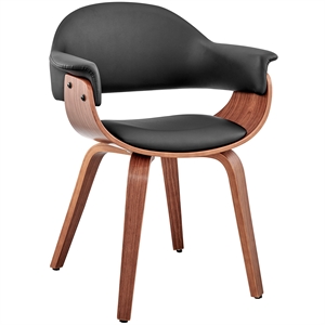 Armen Living Adalyn 18&quot Faux Leather & Wood Dining Accent Chair in Black/Walnut