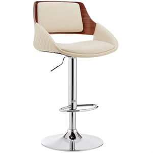 Armen Living Colby 25-33&quot Modern Faux Leather & Metal Bar Stool in Cream/Chrome