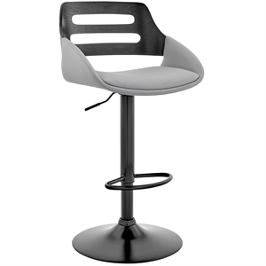 Armen Living Karter 25-33&quot Faux Leather & Wood Bar Stool in Gray/Black