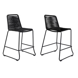 Armen Living Shasta 27&quot Metal Outdoor Counter Stool in Black (Set of 2)