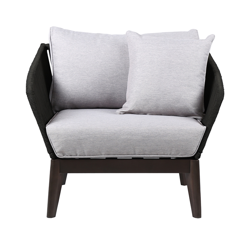 Armen Living Athos Modern Wood Outdoor Club Chair in Dark Brown/Gray