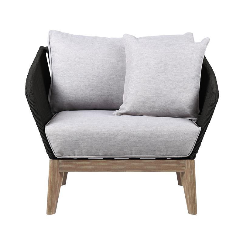 Armen Living Athos Outdoor Modern Wood & Fabric Club Chair in Black/Gray