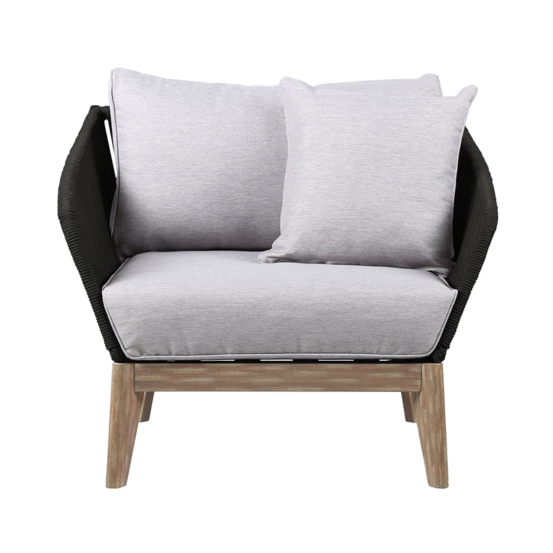 Armen Living Athos Outdoor Modern Wood & Fabric Club Chair in Black/Gray