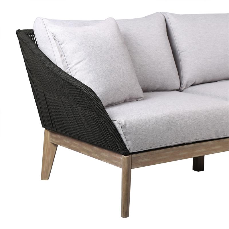 Armen Living Athos 3-Seater Modern Wood Outdoor Sofa in Natural/Gray