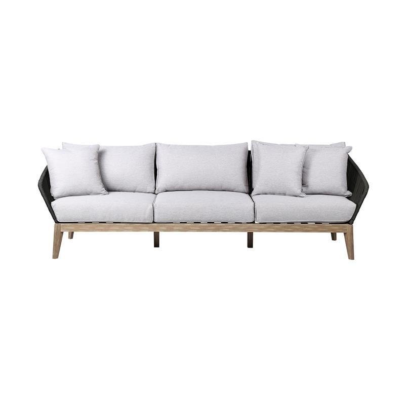 Armen Living Athos 3-Seater Modern Wood Outdoor Sofa in Natural/Gray