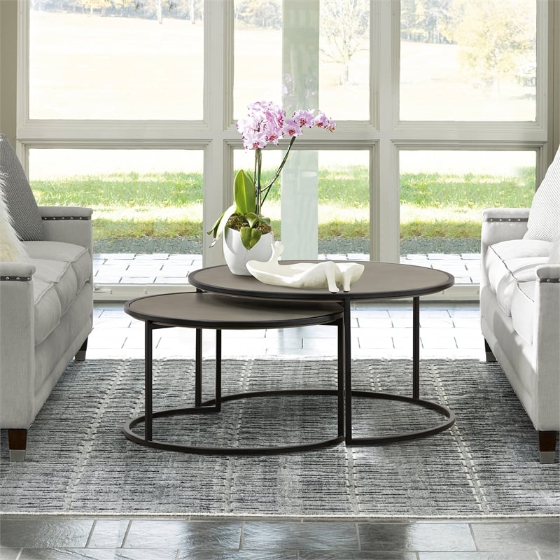 Armen Living Rina 2-Piece Metal/Concrete Nesting Coffee Table Set in Gray/Black