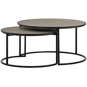 Armen Living Rina 2-Piece Metal/Concrete Nesting Coffee Table Set in Gray/Black