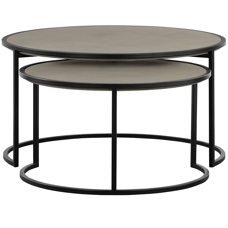 Armen Living Rina 2-Piece Metal/Concrete Nesting Coffee Table Set in Gray/Black