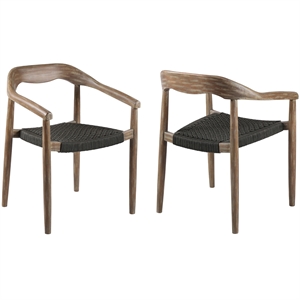 Armen Living Santo 18&quot Wood Outdoor Dining Chairs in Natural/Charcoal (Set of 2)