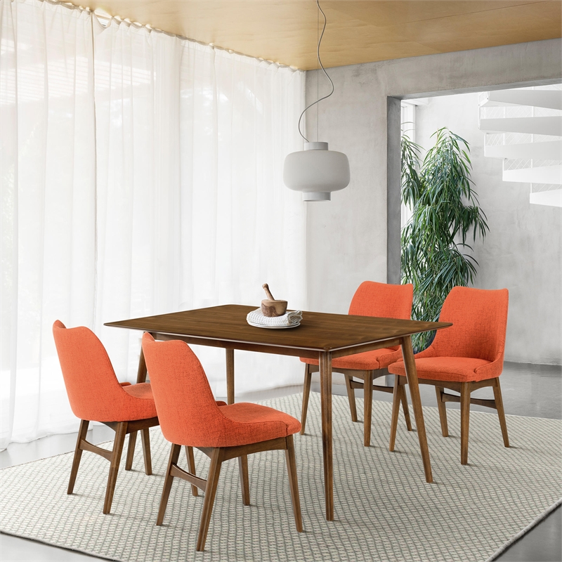 Armen Living Westmont and Azalea 5-Piece Modern Wood Dining Set in Brown/Orange