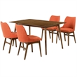 Armen Living Westmont and Azalea 5-Piece Modern Wood Dining Set in Brown/Orange