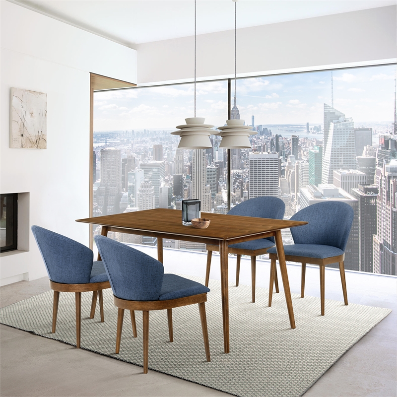 Armen Living Westmont and Juno 5-Piece Modern Wood Dining Set in Blue/Brown